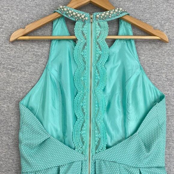 The Clothing Co Dress Womens Medium Green Halter Open Back Beaded Lace Zipper - Picture 7 of 15